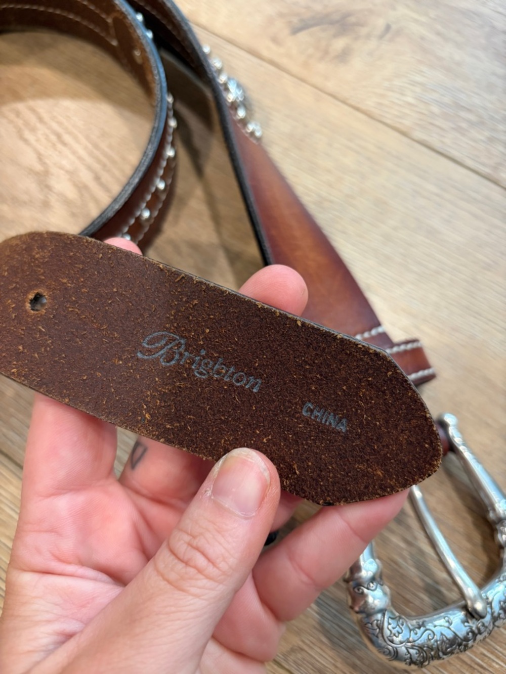 Brighton Brown Leather Belt Silver Concho Studded Western Boho Size Medium - Picture 11 of 11